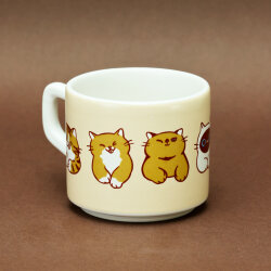 Kedi Desenli Bej Seramik Kupa - Yeşilay