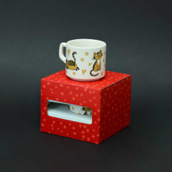 Kedi Desenli Kalp ve Çiçekli Seramik Kupa - 2