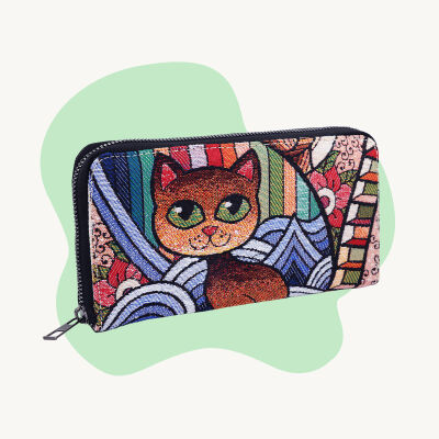 Kedi Temalı Takoz Kadın Cüzdanı - 1