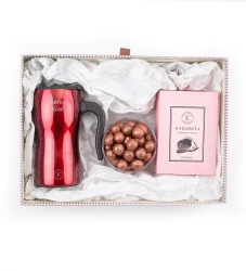 Kişiye Özel Kırmızı Termos Barda Ve Kahve Draje Seti - 1