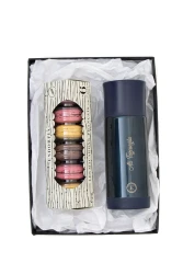 Kişiye Özel Lacivert Termos Ve Çikolatalı Makaron Seti