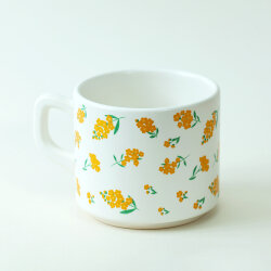 Sarı Çiçek Desenli Seramik Kupa - 2