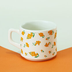 Sarı Çiçek Desenli Seramik Kupa - Yeşilay