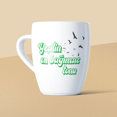 Yeşilin En Bağımsız Tonu Mottolu Beyaz Seramik Kupa - 1