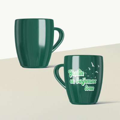 Yeşilin En Bağımsız Tonu Mottolu Yeşil Seramik Kupa - 2